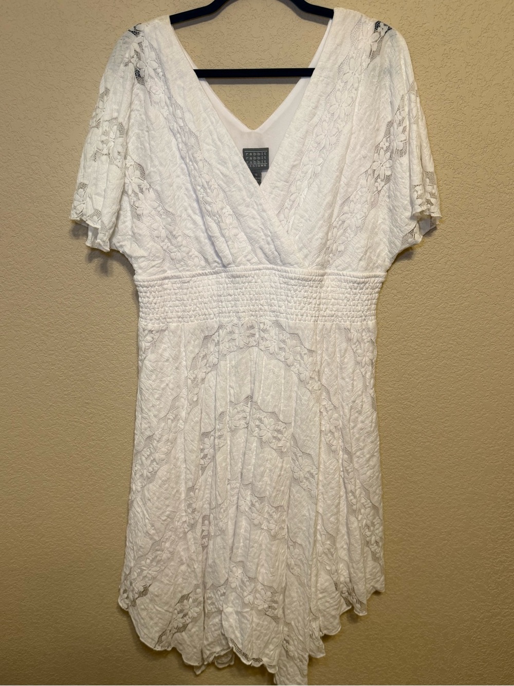 Rabbit Rabbit Rabbit White Lace V-Neck Smocked-Waist Dress